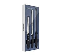 Arcos Set corte 3 piezas Acero Inoxidable Nitrum y Hoja mm. Mango ergonómico polioximetileno POM. Serie Universal. Hoja larga y resistente con bordentado que corta fácilmente. Color negro.
