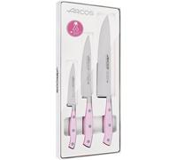 ARCOS Set Cuchillos Cocina Forjados Profesionales 3 Unidades Cuchillo Pelador Cuchillo Cocina Cuchillo Cocinero Estuche Regalo Mango Ergonómico Polioximetileno, Serie Riviera, Color Rosa