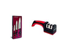 Arcos Set De Cuchillos, Acero Inoxidable, Negro, 45x20x5 cm, 3 Unidades + 610600 - Afilador con mango