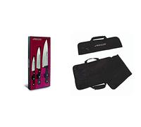 Arcos Set De Cuchillos, Acero Inoxidable, Negro, 45x20x5 cm, 3 Unidades + 690200 - Bolsa con 4 compartimentos para cuchillos