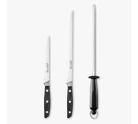 Arcos Set Jamonero 3 Piezas - Cuchillo Jamonero, Deshuesador y Afilador - Acero Inoxidable Forjado - Mango POM Negro Resistente - Funda Jamonero Incluida - Serie Manhattan