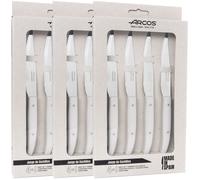 ARCOS Steak Basic - Set 4 Cuchillos Chuleteros - Acero Inoxidable Nitrum® - Mango Blanco de PP - 830600 - PACK 3