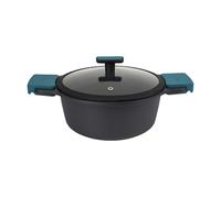 ARCOS Thera Olla Grande de Cocina de 24 Cm y 4 L. Cacerola Alta para Inducción, Gas y Vitrocerámica. Olla de Aluminio Fundido con Tapa de Cristal y Mango Extraíble. Apta Lavavajillas. Color Negro Azul