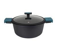 Arcos Thera Olla Grande de Cocina de 28 Cm y 6,6 L. Cacerola Alta para Inducción, Gas y Vitro. Olla de Aluminio Fundido con Tapa de Cristal y Mango Extraíble. Apta Lavavajillas. Color Negro Azul