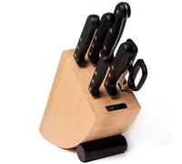 ARCOS Universal - Set de 5 Cuchillos de Cocina (100, 170, 200, 200 & 240 mm) + Tijeras + Taco para Cuchillos - Hoja de Acero Inoxidable Nitrum® - Mango Negro de Polioximetileno (POM) - Estuche Regalo