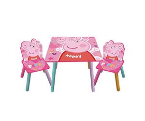ARDITEX - Set de Mesa y 2 sillas de Madera para niños Licencia Oficial Peppa Pig - Mesa 50x50x44 cm/Silla 26,5x26,5x50 cm - Rosa con arcoíris - Ideal para Jugar, Pintar y Hacer Manualidades