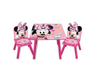 ARDITEX - Set de Mesa y 2 Sillas Infantiles de Madera - 50x50x44 cm y 26,5x26,5x50 cm - Ideal para Jugar, Pintar y Hacer Manualidades - Licencia Oficial Minnie Mouse