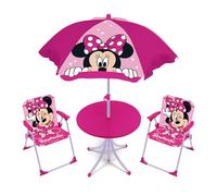 Arditex Set de camping Disney Minnie – Mesa, 2 sillas y sombrilla, Rosa para niños, 4 unidades