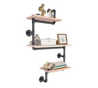 Areao Estante de pared de madera retro de 3 niveles, estante de pared industrial con tubo de hierro, estante de pared multifuncional de madera de pino, estante de almacenamiento portátil para salón