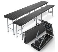 Arebos 2X Banco Plegable para Cerveza I Asa de Transporte | 183 x 28 x 43 cm Banco Plegable Camping Garden, Party, Camping, Beer Tent Bench, Set of 2 | Negro