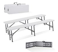 Arebos 2X Banco Plegable para Cerveza I Asa de Transporte | 183 x 28 x 43 cm Banco Plegable Camping Garden Party Camping Beer Tent Bench, Set of 2 | Blanco