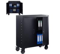 Arebos Armario de Oficina metálico | Archivador de Acero con Estante Regulable | Armario de Almacenamiento 90x90x40 cm con Ruedas | Negro