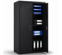 Arebos Armario archivador de oficina, 140 x 90 x 40 cm, 2 puertas, con 3 estantes ajustables en altura, con cerradura cilíndrica, color negro