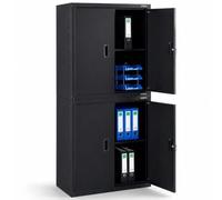 Arebos Armario archivador Negro | 180 x 40 x 90 cm | 4 Puertas | 2 estantes Regulables en Altura | con Cerradura de Cilindro