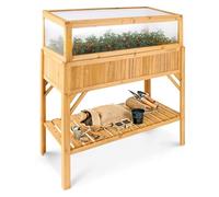 Arebos Cama elevada de Madera con Marco frío y Compartimento de almacenaje | para jardín, balcón y Patio | Interior Equipado con vellón Protector | 119 x 53 x 124 cm | Jardinera y Jardinera