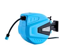 AREBOS Carrete de Manguera de Jardín Automático | Manguera de Jardín 30 M Azul | Giratorio 180°