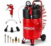 Arebos Compresor de aire comprimido | 30L | 1500W | con accesorios de 13 piezas | sin aceite| 240 L/min | Euroacoplamiento doble | 10bar | capacidad: 50 l, 30 l o 6 l