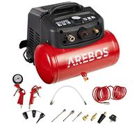 Arebos Compresor de aire comprimido | Incluye 13 accesorios | Compresor silencioso | compresores para pintar | Compresor aire electrico | Bajo mantenimiento | Apagado automático | 6 Litros