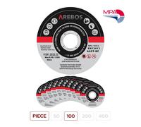 AREBOS Discos Corte 115mm 1.2mm Metal Acero Inox EN12413 Alta Velocidad Pack 100