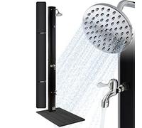 Arebos Ducha solar 35L y elemento de suelo | incl.Portada | con termómetro integrado y ducha de pie | ducha de piscina para el jardín | temperatura del agua hasta 60°C