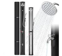 Arebos Ducha solar negra | 60 litros | ducha de jardín | ducha exterior | Ducha al aire libre, ducha de mano, ducha de piscina, agua caliente, termómetro, cabezal de ducha, ducha de lluvia, cubierta