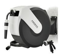 Arebos Enrollador de Manguera 35 m Automático con Soporte de Pared, Manguera Multicapa, Giratorio 180°, Función de Bloqueo, 7 Modos de Riego