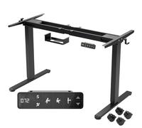 AREBOS Estructura de escritorio elevable eléctrico negro 2 motores 120 kg 72-120 cm pantalla LCD 3 alturas memorizables ruedas soporte para cables