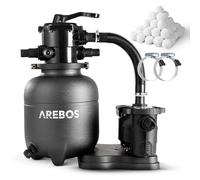 Arebos Sistema de filtración de arena con bomba in olas de filtración de 600 g | negro | 350 W | 9,500 L/h | volumen del depósito hasta 20 kg de arena | válvula de 7 vías con manivela