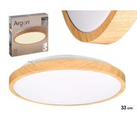 ARGON Plafón LED Techo Redondo Marco Madera Blanco + Acabado en madera