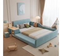 Arhatreya Cama tapizada de 140 x 200 cm, cama infantil con escritorio, cama individual con taburete y estante, cama juvenil con listones de madera, cama para niños, niñas, adolescentes (sin colchón