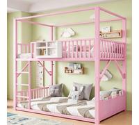 Arhatreya Litera de metal 90 x 200 cm para cama infantil con tejado, color | Diseño que ahorra espacio, marco de metal robusto, cama juvenil moderna