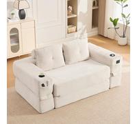 Arhatreya Sofá plegable de 2 plazas con muelles y espuma, con bolsillos | Almohada de memoria y 2 cojines decorativos, soporte para bebidas, envasado al vacío, montaje rápido