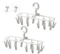 Aribliseza secador de Calcetines 2 Piezas, tendedero con Pinzas para balcón, Camping e Interior, tendedero pequeño Plegable con Gancho Cortaviento Giratorio de 360°, 24 Pinzas Resistentes, Ahorro de