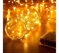 Ariceleo Guirnalda de luces LED mejoradas, 1 paquete de 16 pies, color blanco cálido con temporizador y modo de parpadeo sincronizado, cadena de luces que funcionan con pilas, en caja separada, 50 LED