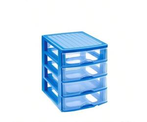 ARISE SHOP-Cajonera de plástico Guadiana 3 -4 cajones transparentes, torre almacenaje, sobremesa, escritorio, baño, oficina Transparent 3 drawers