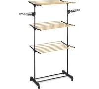 ARISE SHOP-KINVARA Tendedero 3 alturas negro,Tendedero plegable Metal Hierro de 3 niveles para ropa para uso en interiores y exteriores,Colgador de ropa plegable tipo rodillo, estante de pie para ropa