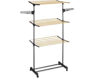 ARISE SHOP-KINVARA Tendedero 3 alturas negro,Tendedero plegable Metal Hierro de 3 niveles para ropa para uso en interiores y exteriores,Colgador de ropa plegable tipo rodillo, estante de pie para ropa