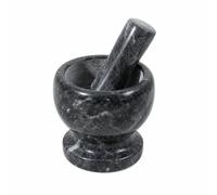 ARISE SHOP-Mortero de Mármol Elegante para Especias y Pesto - 11x11cm, Triturador Manual de Piedra Natural (Color Blanco / Negro) Black
