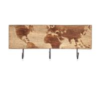 ARISE SHOP-Percha 3 pomos madera mapa mundi,Perchero de Pared Madera con 3 ganchos,5 x 38 x 16 cm. Brown