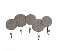 ARISE SHOP-Perchero de Pared Madera y Metal,Percha 5 Pomos Redondeles,Perchas decorativas con diseño de mandala,42X20cm Brown