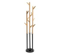 ARISE SHOP-Perchero de pie de metal y bambú con 11 colgadores para entrada o pasillo,Perchero de árbol con base redonda para abrigo, sombrero, bolso, ropa, bufandas