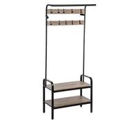 ARISE SHOP-Perchero De Recibidor Metal,10 Ganchos+2 Estantes de Madera,Color NEGRO,170x73,5x34 Cm