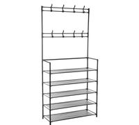 ARISE SHOP-Perchero Zapatero 5 alturas,Negro,Estante metálico,Soporte Para Almacenamiento De Zapatos Con Ganchos,Adecuado Para Uso En Pasillos,Dormitorios Y Oficinas,80x29x175cm