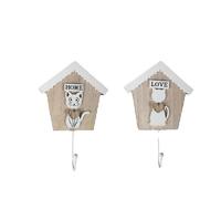 ARISE SHOP- SET 2 Perchero de pared de madera en forma de Gato,Mariposa,Estrella 1 ganchos - Artículo de decoración y ordenación, Cat 23x15cm