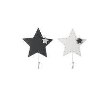 ARISE SHOP- SET 2 Perchero de pared de madera en forma de Gato,Mariposa,Estrella 1 ganchos - Artículo de decoración y ordenación, Star 15x21cm