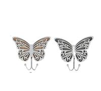 ARISE SHOP- SET 2 Perchero de pared de madera en forma de Gato,Mariposa,Estrella 1 ganchos - Artículo de decoración y ordenación, Butterfly 17x18cm