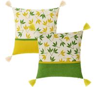ARISE SHOP-Set de 2 Cojines de Hojas Amarillo y Verde de algodón Natural de 45x45 cm con Relleno