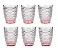 ARISE SHOP-Set de 6 Vasos Cristal Puntos Agua300ml,Vasos de Cristal de Diseño Relieve,Ideal para Agua, Refrescos, Whiskey Red
