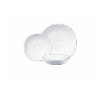 ARISE SHOP - Vajilla de Vidrio 12 Piezas con Diseño de Rombos, Platos y Cuencos Decorativos para Cocina y Comedor, Tamaños: 24,3×24,3×1,5 cm + 21,5×21,5×3,3 cm + 19,1×19,1×1,9 cm