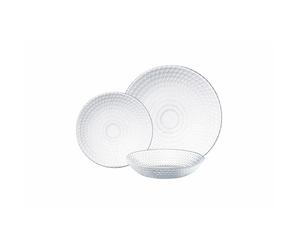 ARISE SHOP - Vajilla de Vidrio 12 Piezas con Diseño de Rombos, Platos y Cuencos Decorativos para Cocina y Comedor, Tamaños: 24,3×24,3×1,5 cm + 21,5×21,5×3,3 cm + 19,1×19,1×1,9 cm